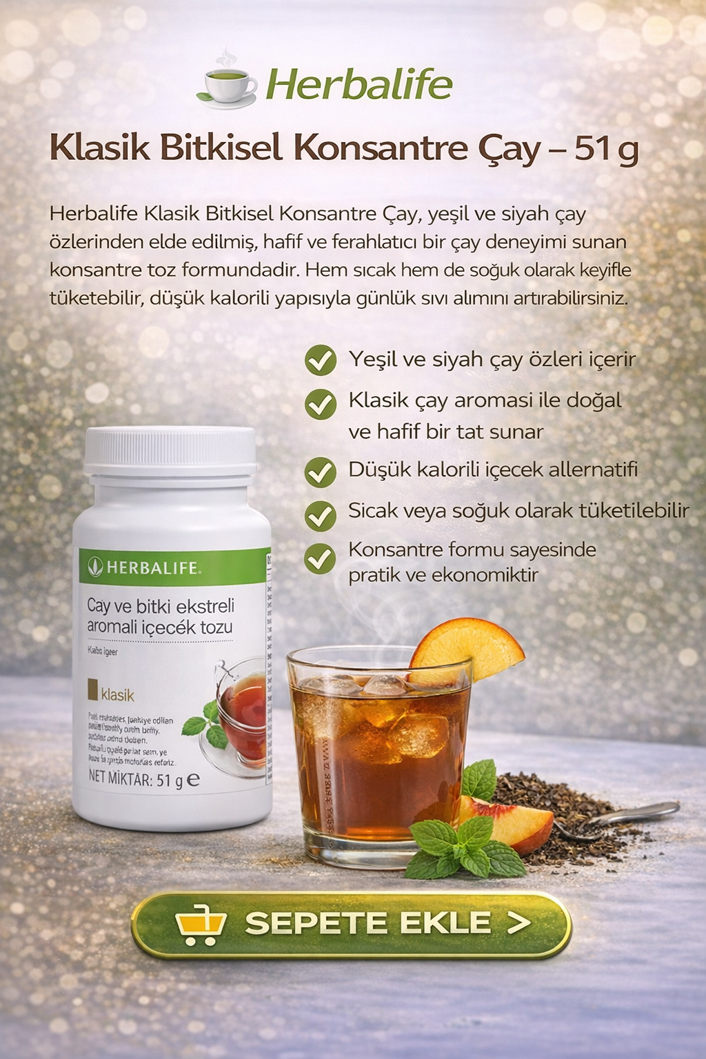 Herbalife Bitkisel Konsantre Klasik Çay 51g - Enerji İçeceği